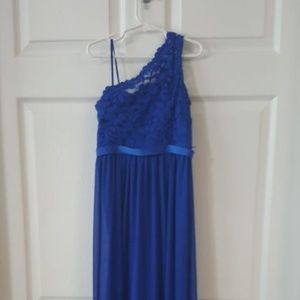 Long Blue One Shoulder Bridesmaids Dress